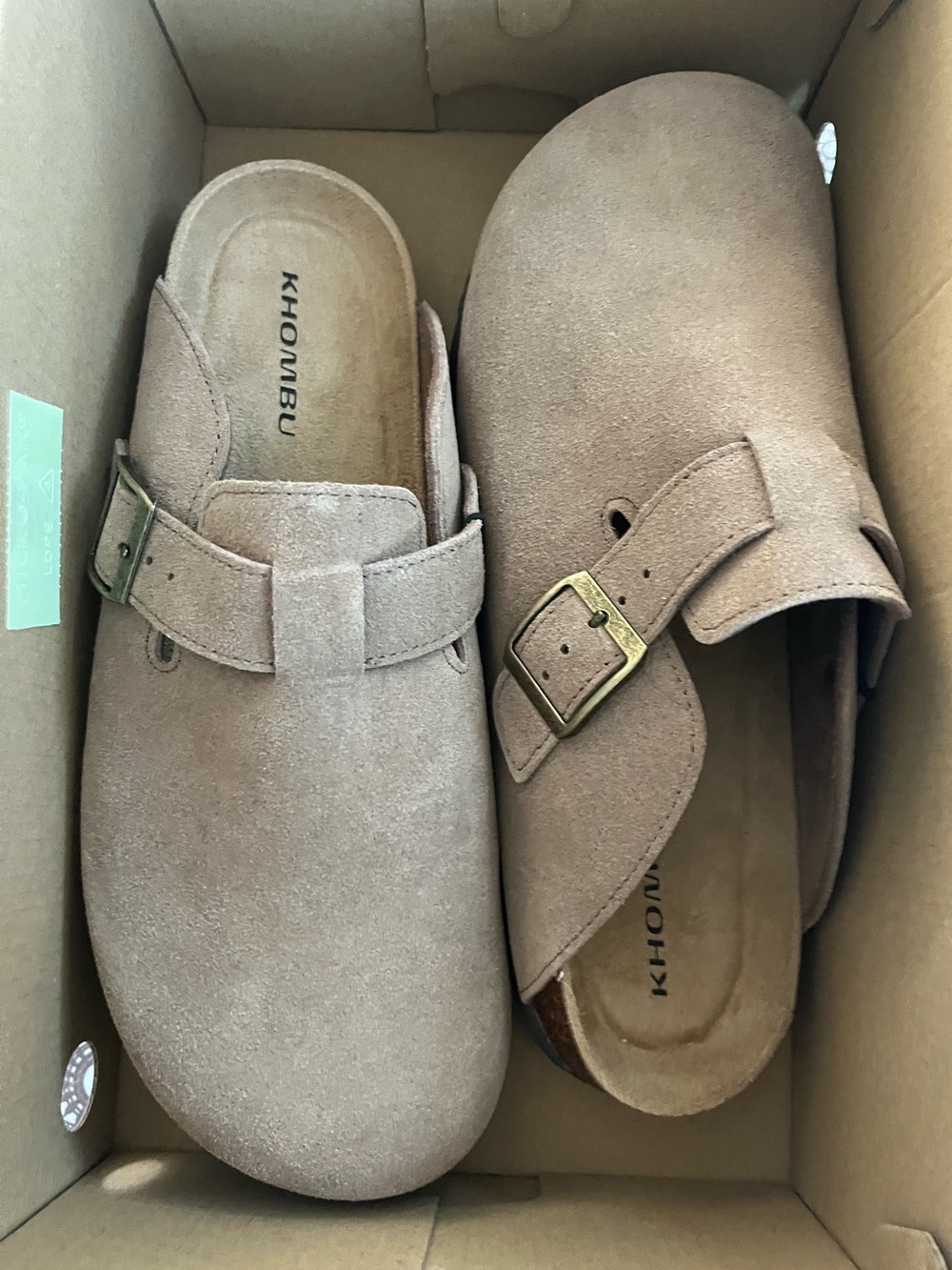 Khombu Taupe Suede Slip-On Clog with Buckle - Picture 2 of 5